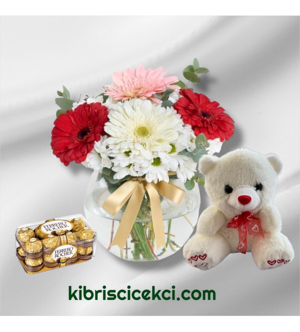 Akvaryumda Karışık Çiçek Ayıcık 16'lı Ferrero Çikolata